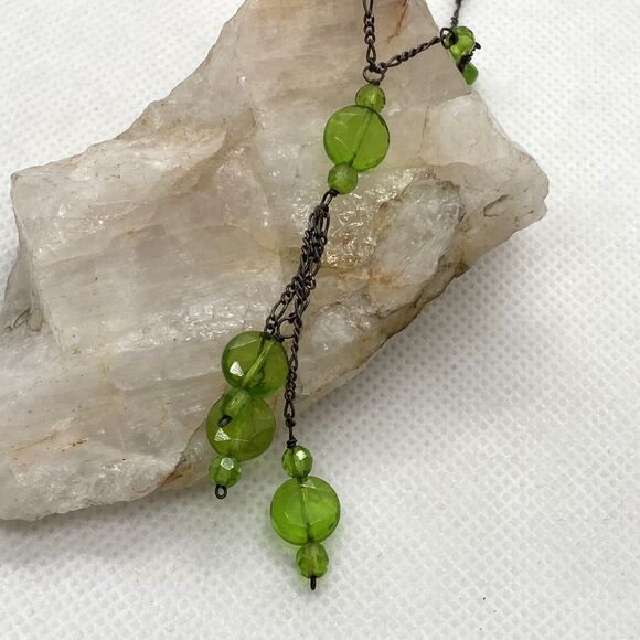 Vintage Green Glass Beaded Pendant 18'' Necklace Sterling 925 Silver 8g Patina - Picture 4 of 7